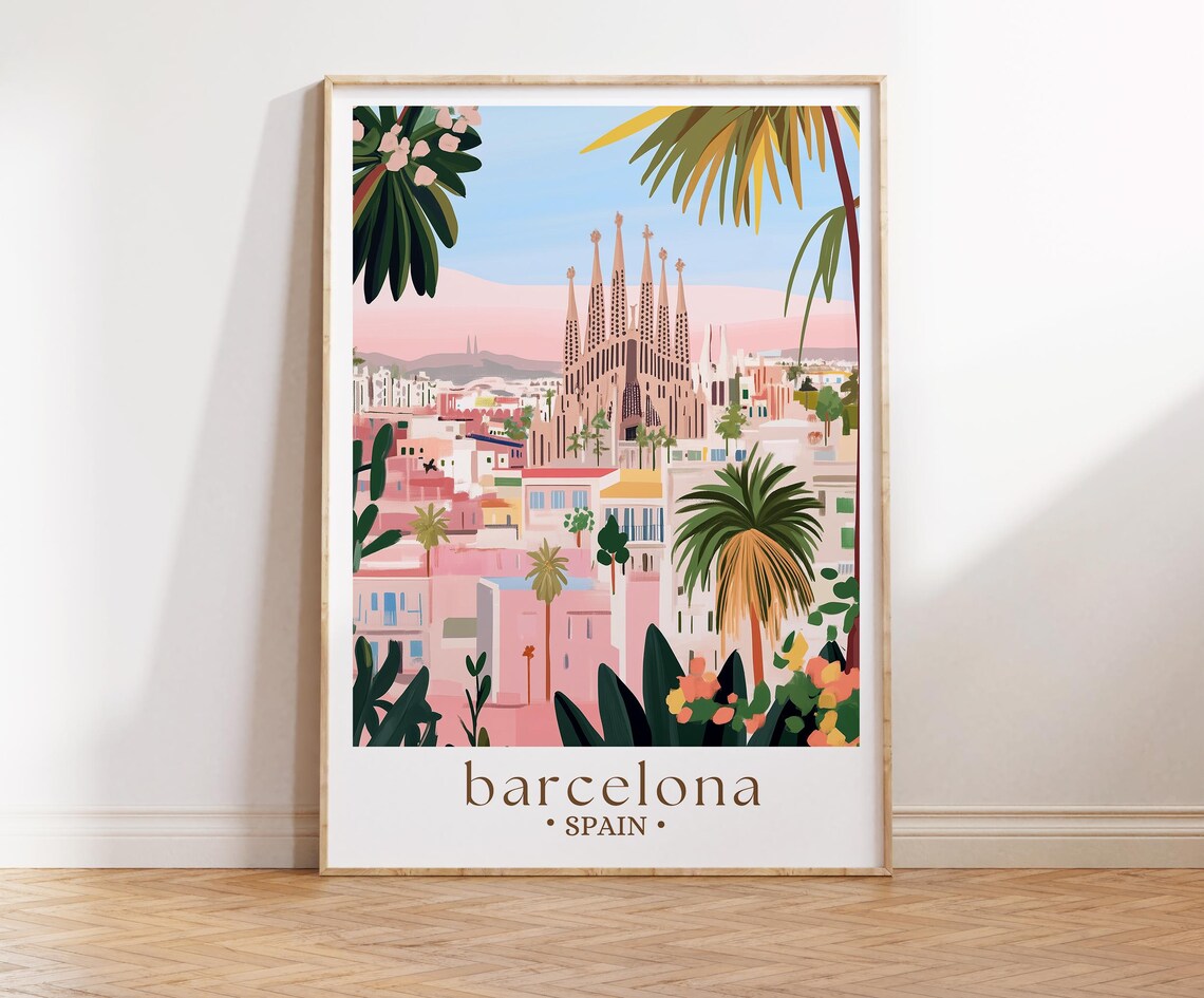 Barcelona Sagrada Familia Travel Poster, Spain Cityscape