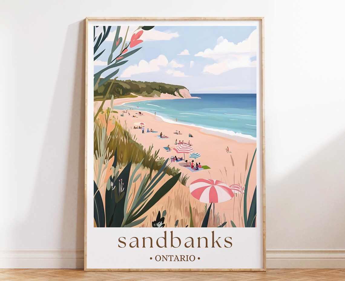 Sandbanks Ontario Beach Summer Day Umbrella Travel Poster Canada