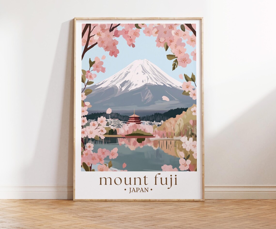 Mount Fuji Travel Poster, Japan Wall Art Print