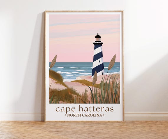 Cape Hatteras Travel Poster North Carolina Wall Art Lighthouse Print Home Decor Birthday Gifts Custom Travel Poster