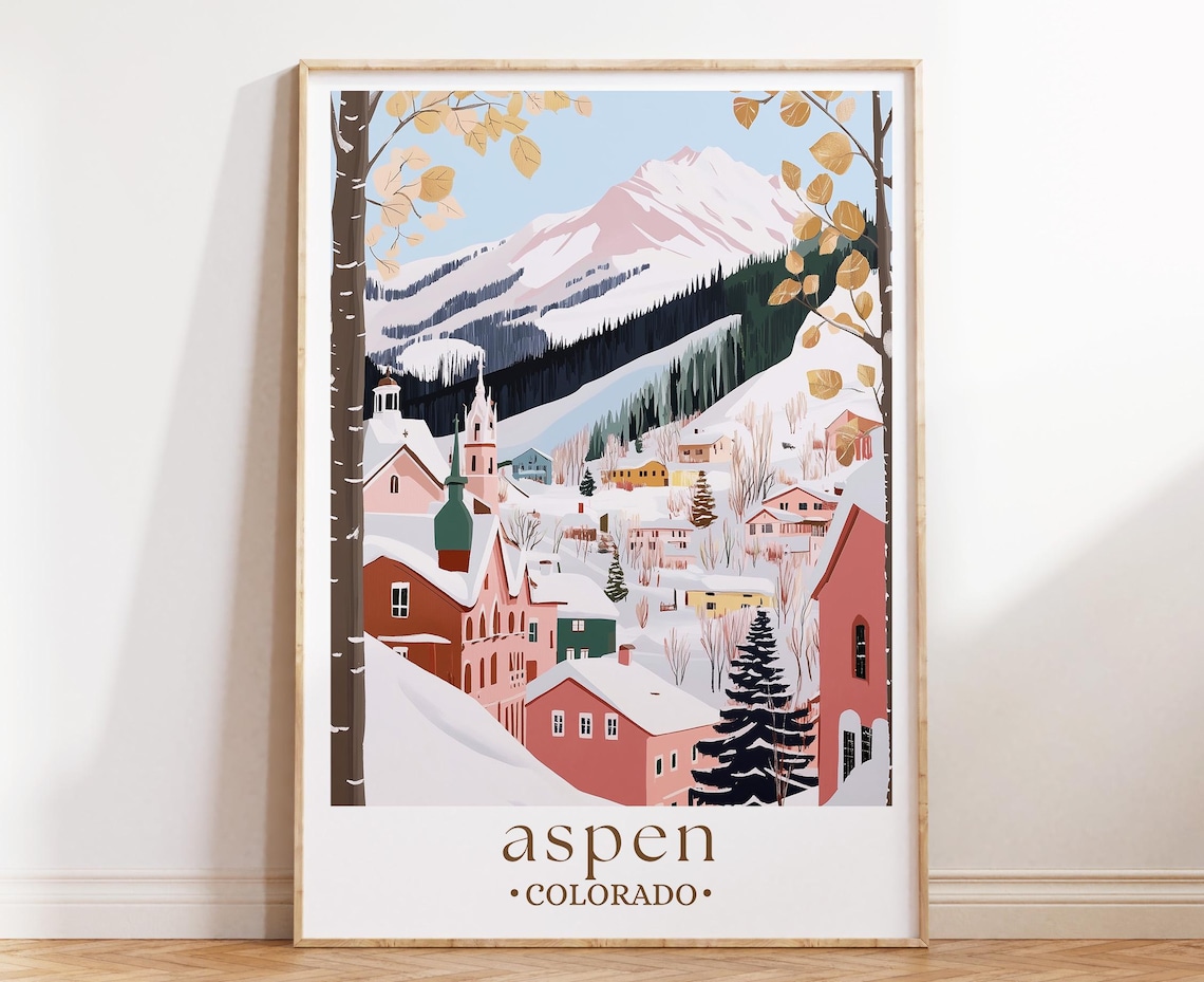 Aspen Colorado Travel Poster, Ski Town Wall Art