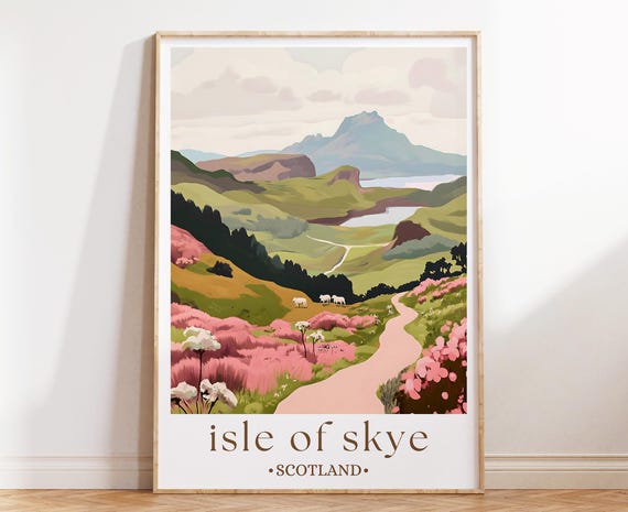 Isle Of Skye Scotland Print Coastal Landscape Wall Art Scottish Highlands Poster Moody Travel Decor Nature Island Illustration