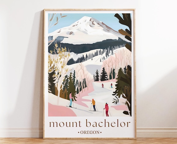 Mount Bachelor Oregon Travel Poster, Winter Landscape