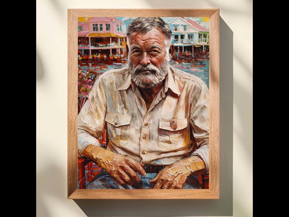 Ernest Hemingway Key West Impasto Portrait Oil Painting Poster