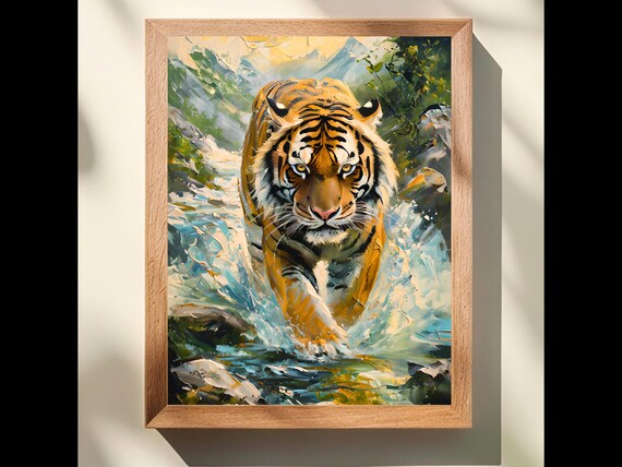 Siberian Tiger Impasto Print Wildlife Art Masculine Decor