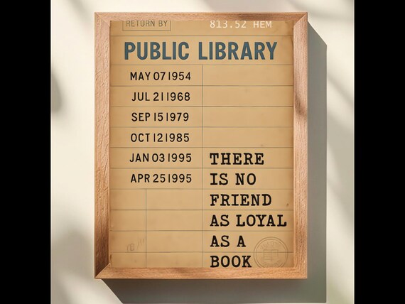 Public Library Card Ernest Hemingway Book Quote Literary Poster