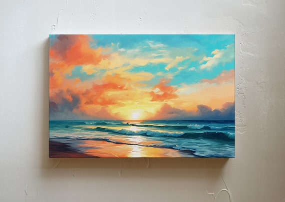 Ocean Sunset Art Print, Coastal Beach Wall Decor