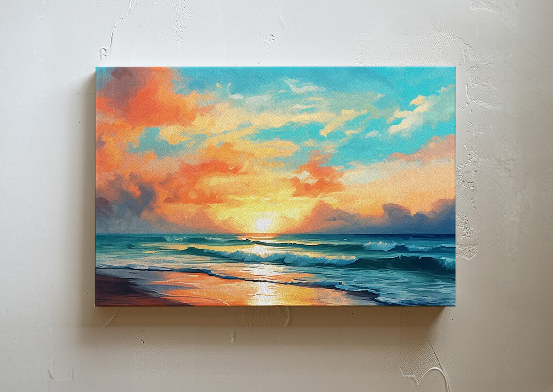 Ocean Sunset Art Print, Coastal Beach Wall Decor