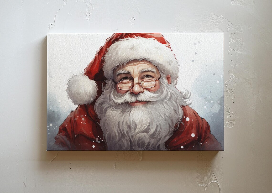 Santa Claus Portrait Glasses Red Suit Watercolor Christmas Art Poster