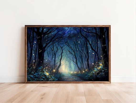 Enchanted Forest Paper Art Print Firefly Forest Art Enchanted Forest Decor Magical Forest Wall Art Forest Landscape Matte Poster Prints