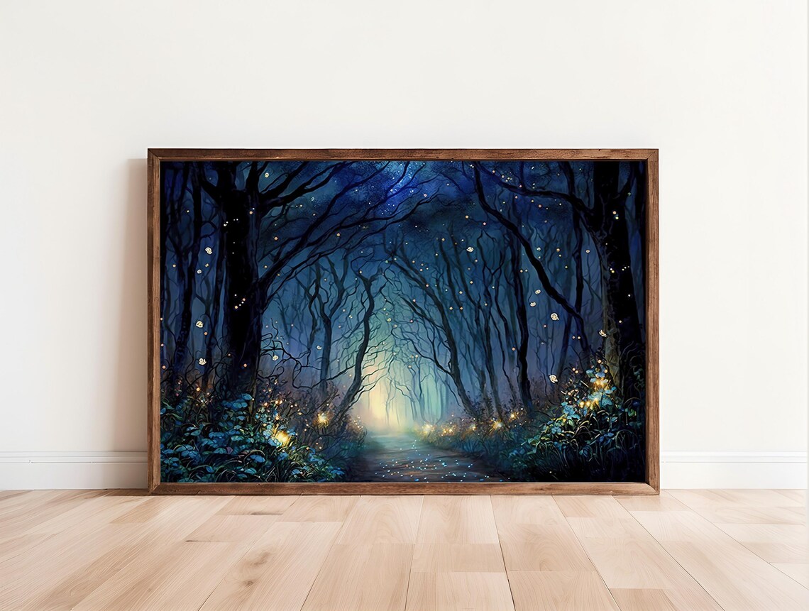 Enchanted Forest Paper Art Print Firefly Forest Art Enchanted Forest Decor Magical Forest Wall Art Forest Landscape Matte Poster Prints