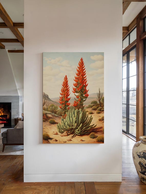 Vintage Succulent Cactus Wall Art Print, Southwestern