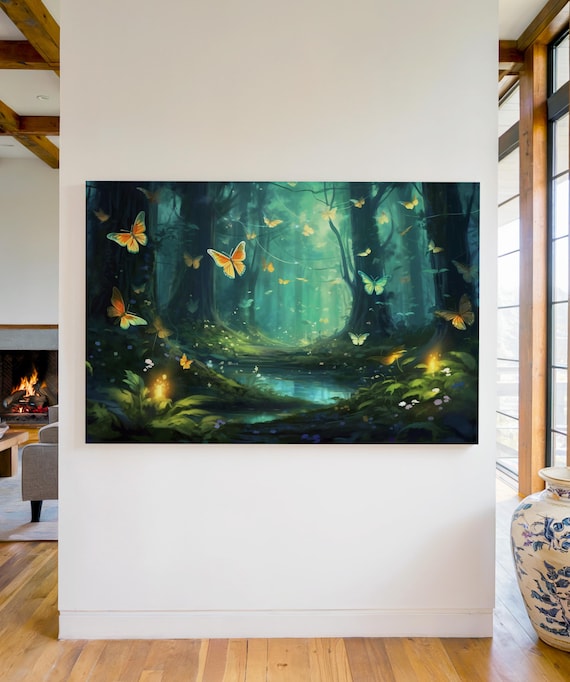 Butterfly Forest Fantasy Landscape Wall Art Print