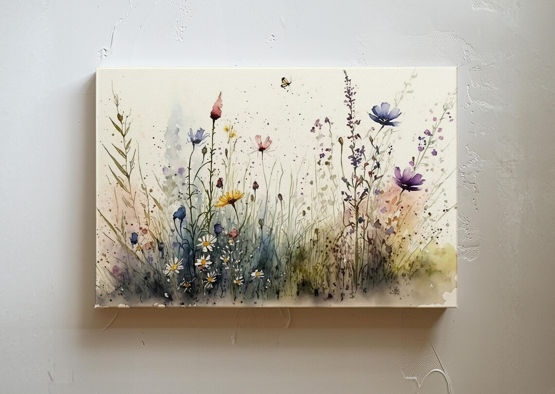 Watercolor Wildflower Field Art Print, Floral Decor