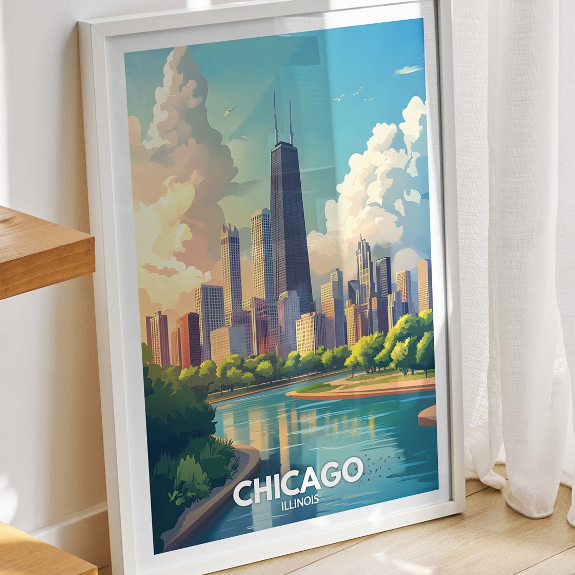 Chicago Travel Print Illinois Chicago Travel Poster Illinois Travel Poster Illinois Cityscape Wall Art Unique City Art Decor