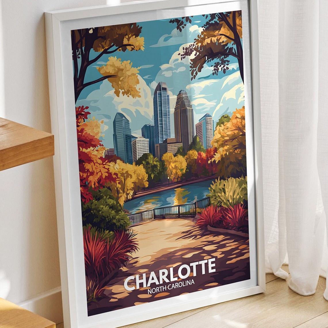 Charlotte Travel Print North Carolina Charlotte Travel Poster North Carolina Travel Poster North Carolina Cityscape Wall Art