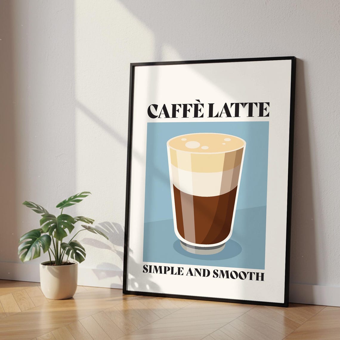 Caffe Latte Retro 70s Coffee Shop Cup Illustration Kitchen Poster