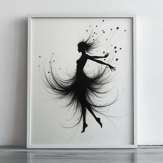 Modern Abstract Woman Wall Art Print Black Ink Silhouette Dancer Movement Line For Minimalist And Feminine Decor 156