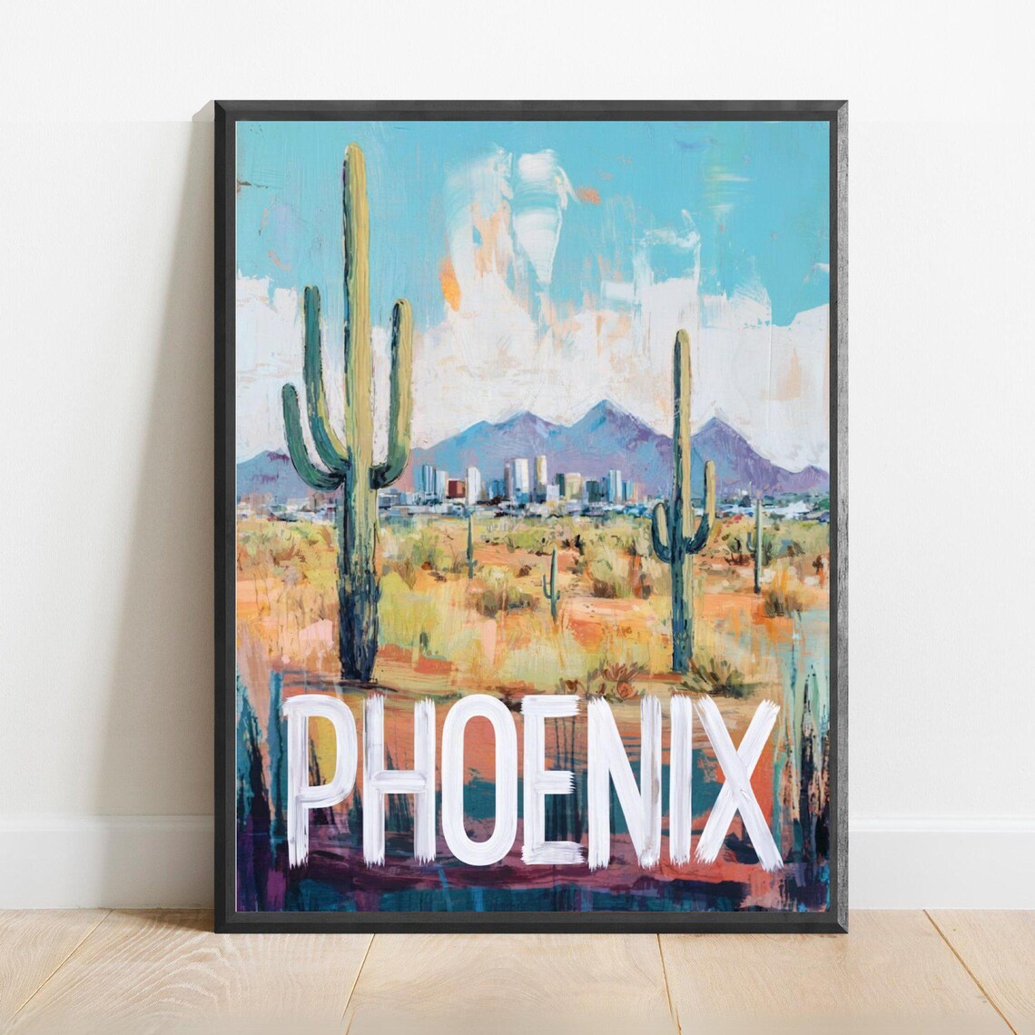 Phoenix Arizona Saguaro Desert Skyline Abstract Travel Poster