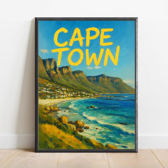 Cape Town Poster Colorful Coastal Wall Art Of South Africa Table Mountain Beach Print For Travelinspired Decor