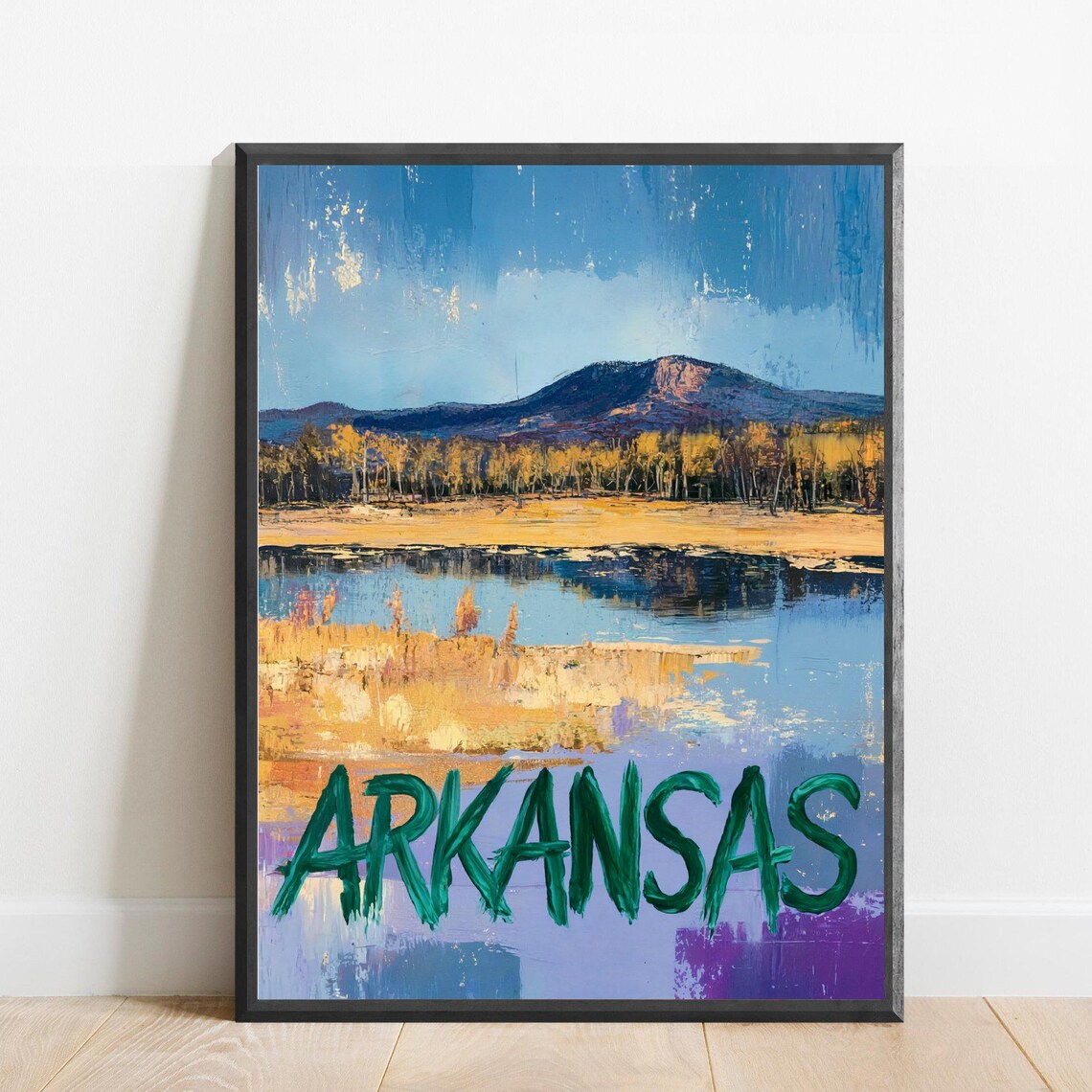 Arkansas Autumn Lake Mountain Fall Foliage Scenic Landscape Poster