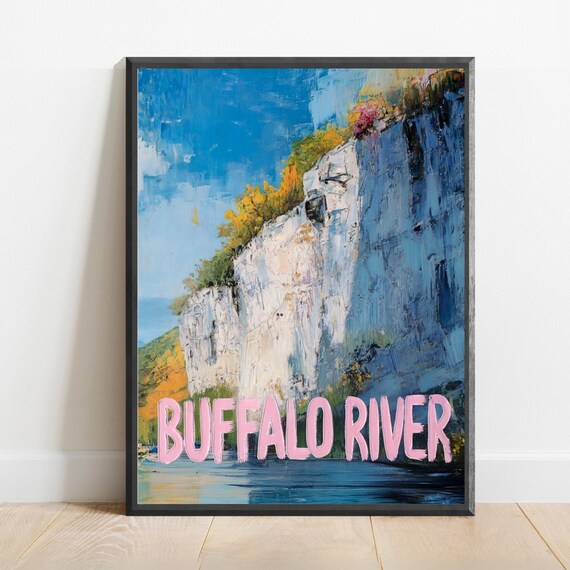 Buffalo River Poster Abstract Travel Art Print Modern Wall Decor Bold Textured Brushstrokes