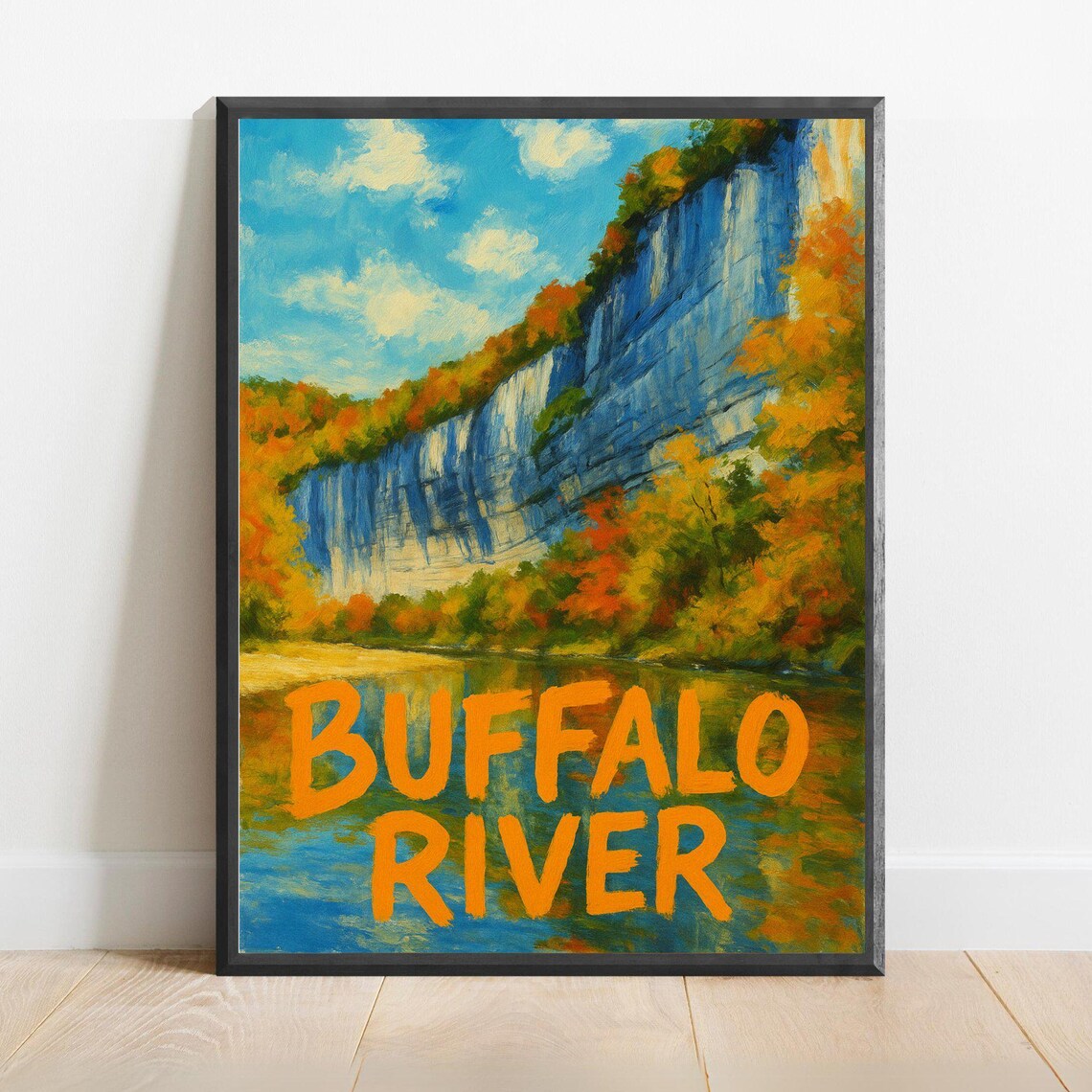 Buffalo River Autumn Bluffs Golden Forest Landscape Travel Poster