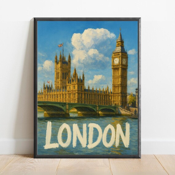 London Big Ben and Parliament Thames Watercolor Travel Poster British City Art
