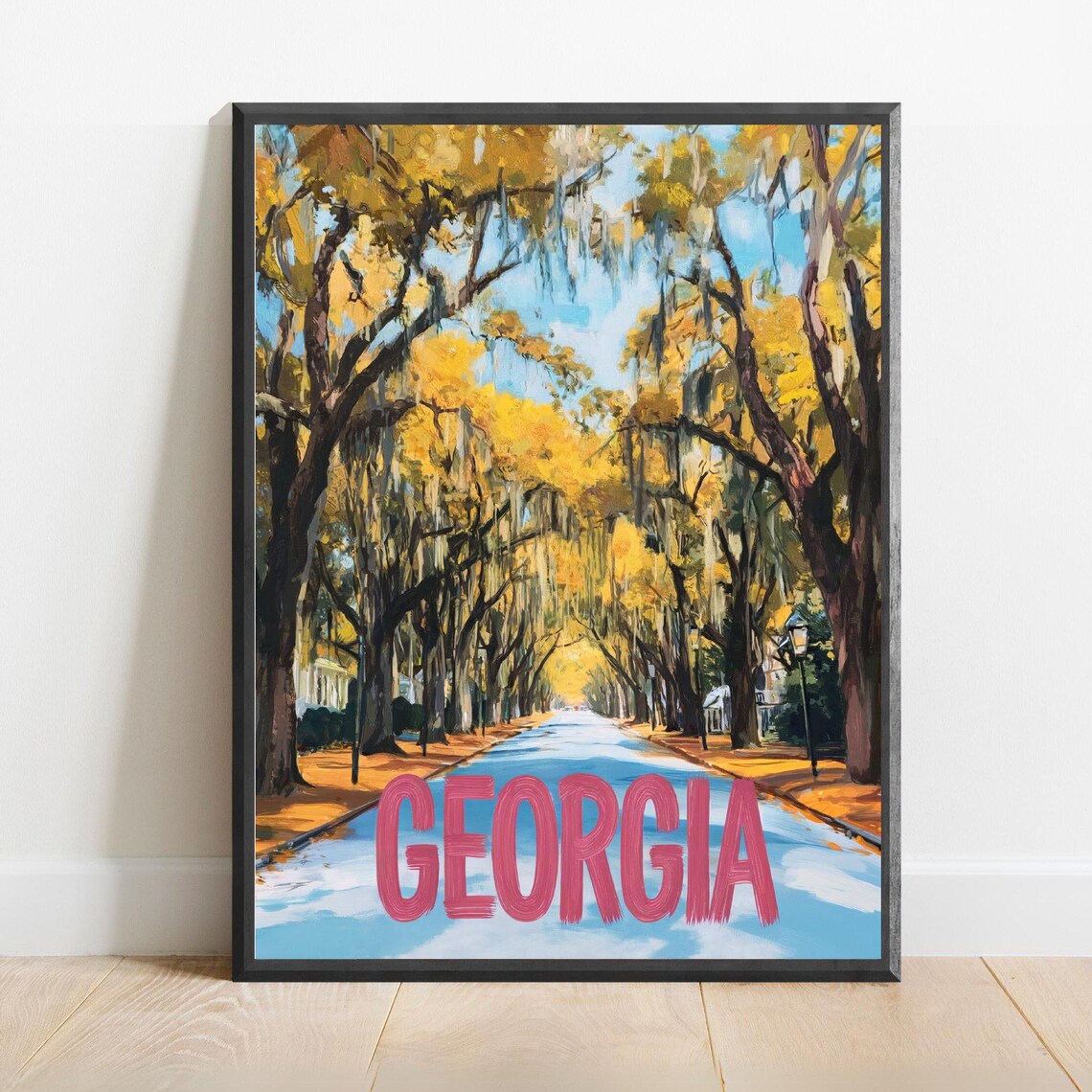 Georgia Live Oak Avenue with Spanish Moss Painting Travel Poster