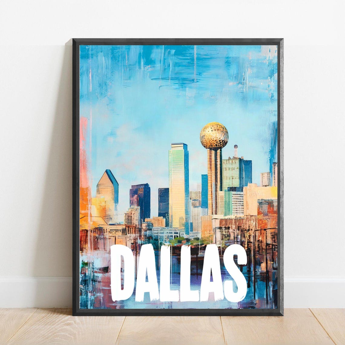Dallas Texas Skyline with Reunion Tower Abstract Travel Poster
