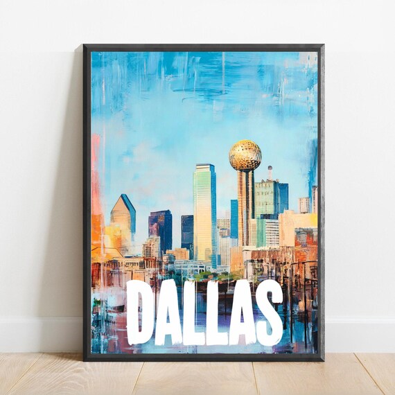 Dallas Texas Skyline with Reunion Tower Abstract Travel Poster