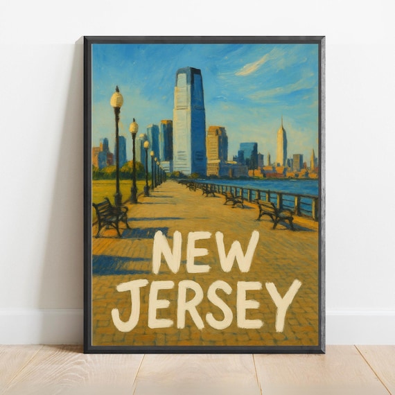 New Jersey Poster Impressionist Travel Art Print Modern Wall Decor Bold Textured Brushstrokes