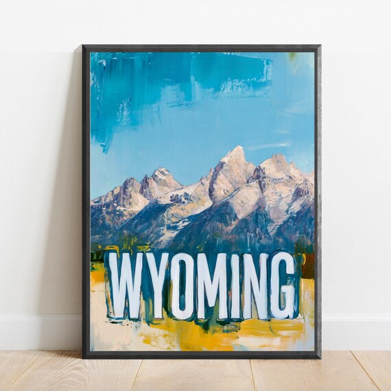 Wyoming Mountain Peaks Travel Poster With Snowy Range Painted Artwork