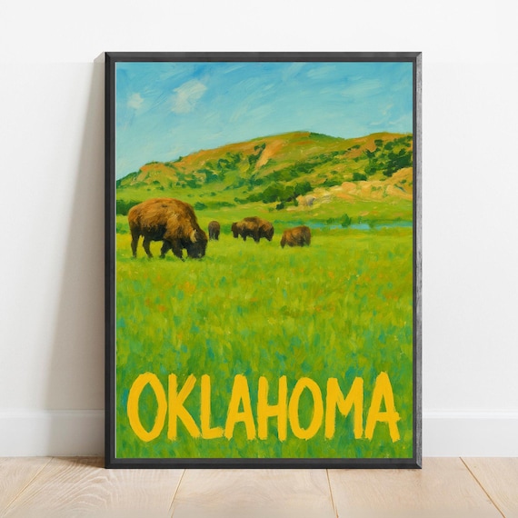 Oklahoma Poster Impressionist Travel Art Print Modern Wall Decor Bold Textured Brushstrokes