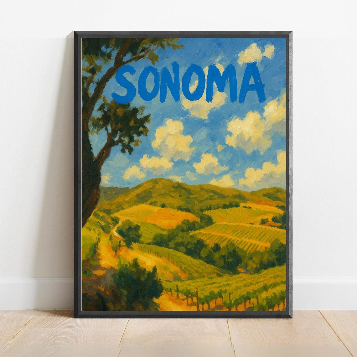 Sonoma Wine Country Vineyard Hills Blue Sky Landscape Poster