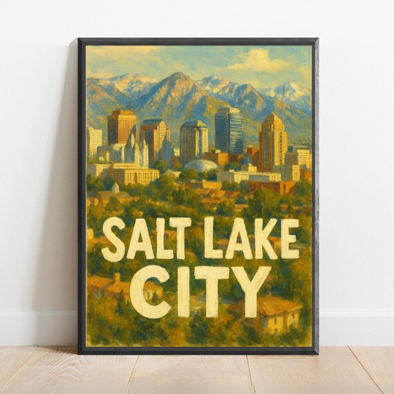 Salt Lake City Skyline Wasatch Mountains Downtown Travel Poster