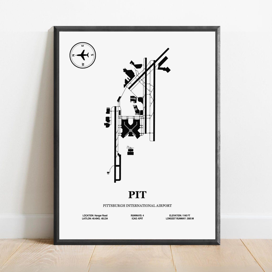 Pit Pittsburgh International Airport Design Map Aviation Poster