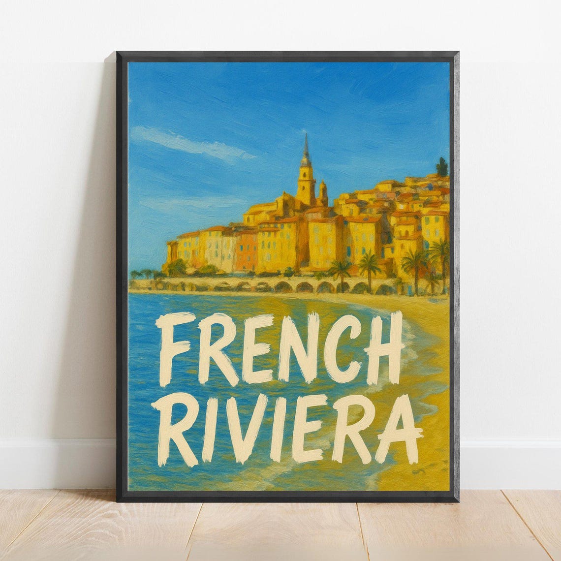 French Riviera Poster Mediterranean Coast Wall Art South Of France Travel Print Colorful Seaside Village Decor