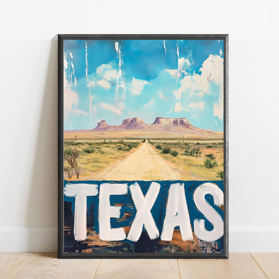 Texas Desert Dirt Road Leading To Mesas Southwest Landscape Poster