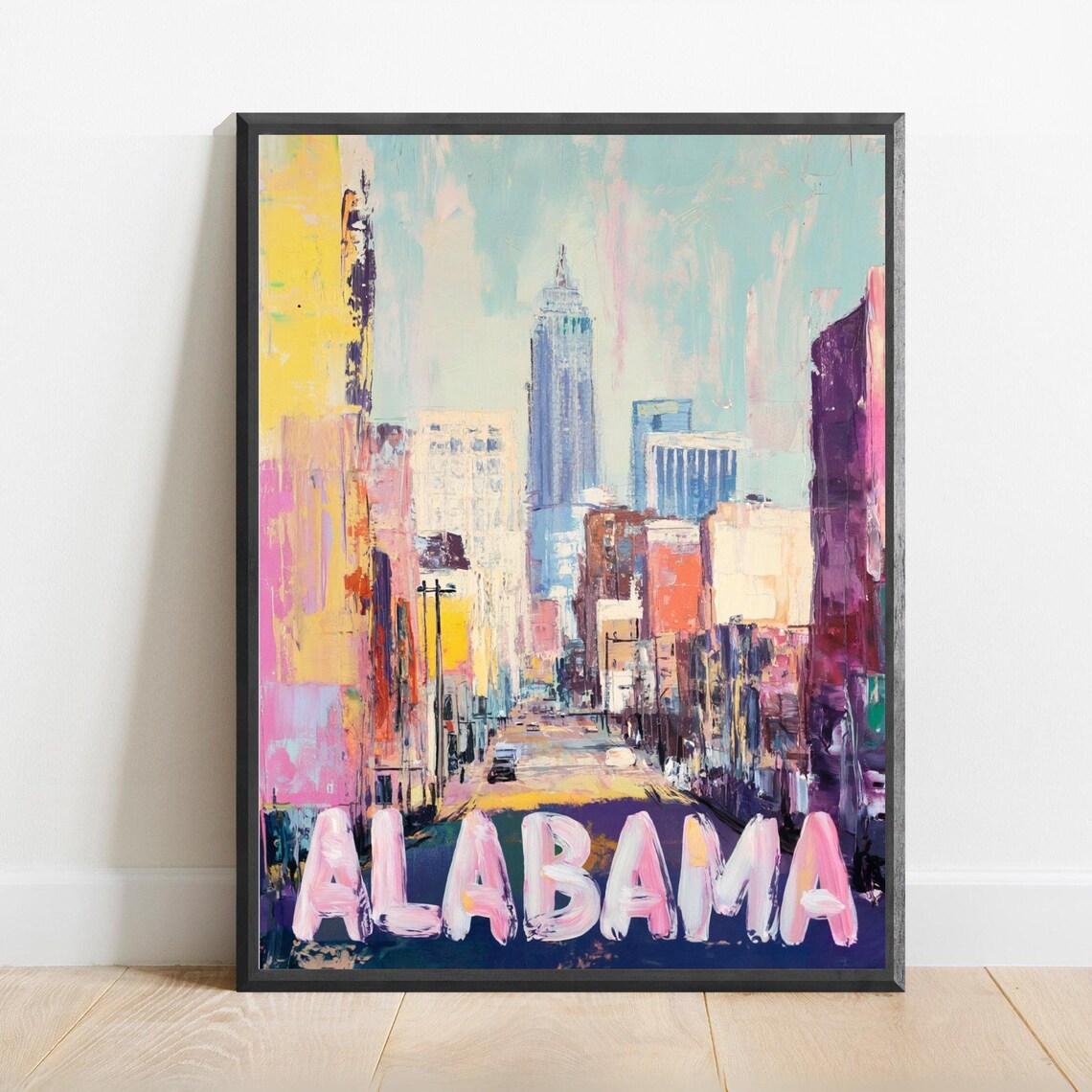 Alabama Downtown City Skyline Colorful Brushstroke Travel Poster