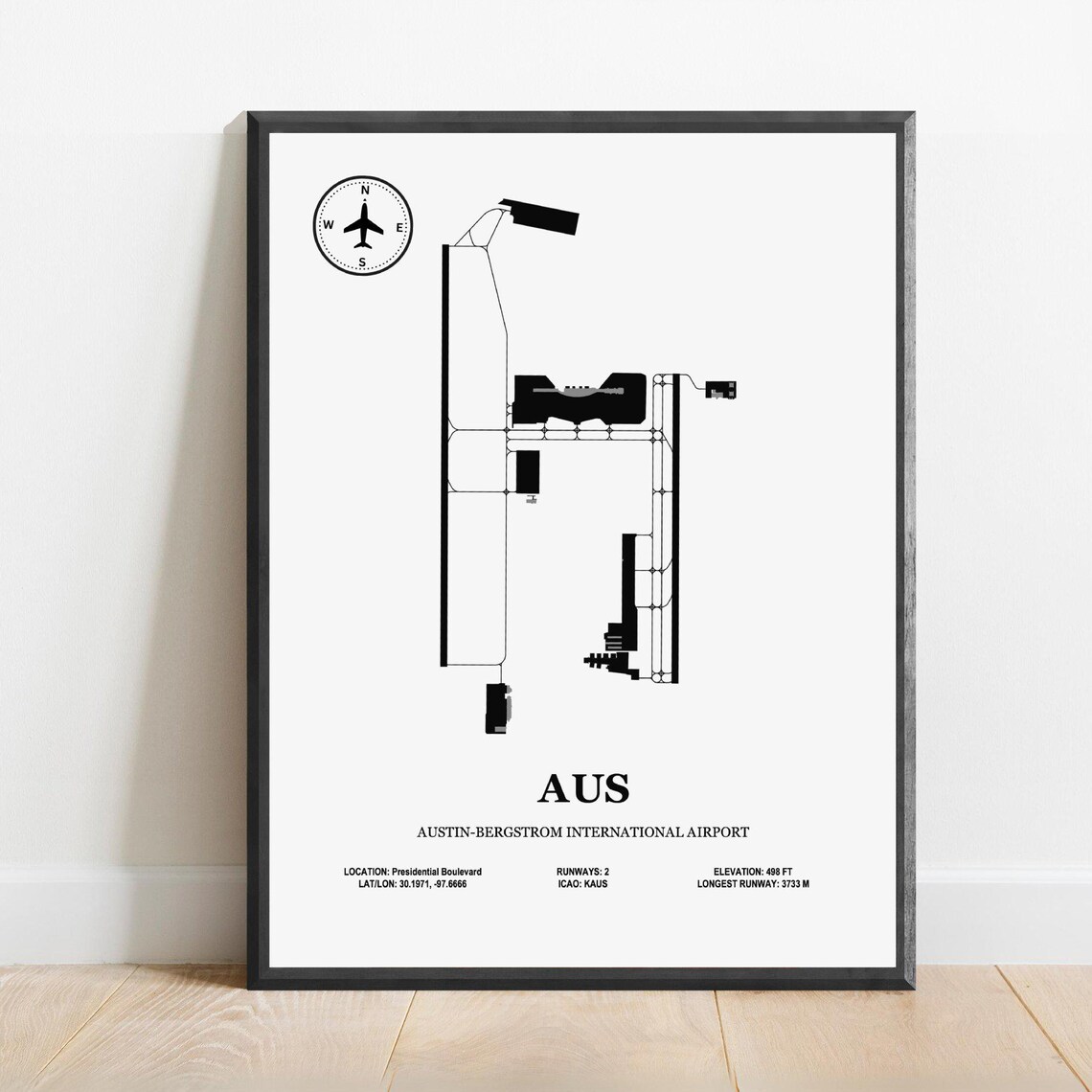 Austin-Bergstrom International Airport Design Map Poster
