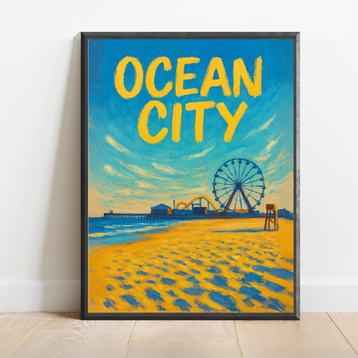 Ocean City Vintage Travel Poster With Beach Ferris Wheel And Pier