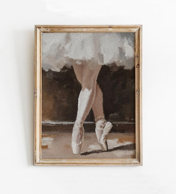 Ballerina Print Pointe Shoes Wall Art Ballet Tutu Painting Waist Down Dancer Decor And Neutral