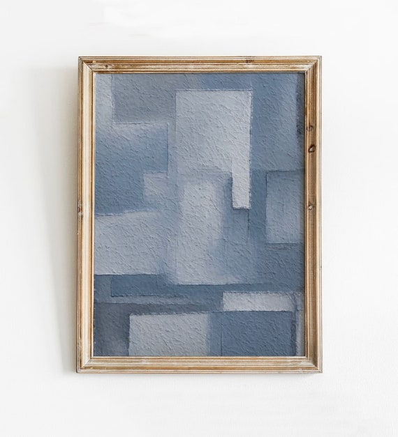 Abstract Blue Checkered Art Print Modern Block Design