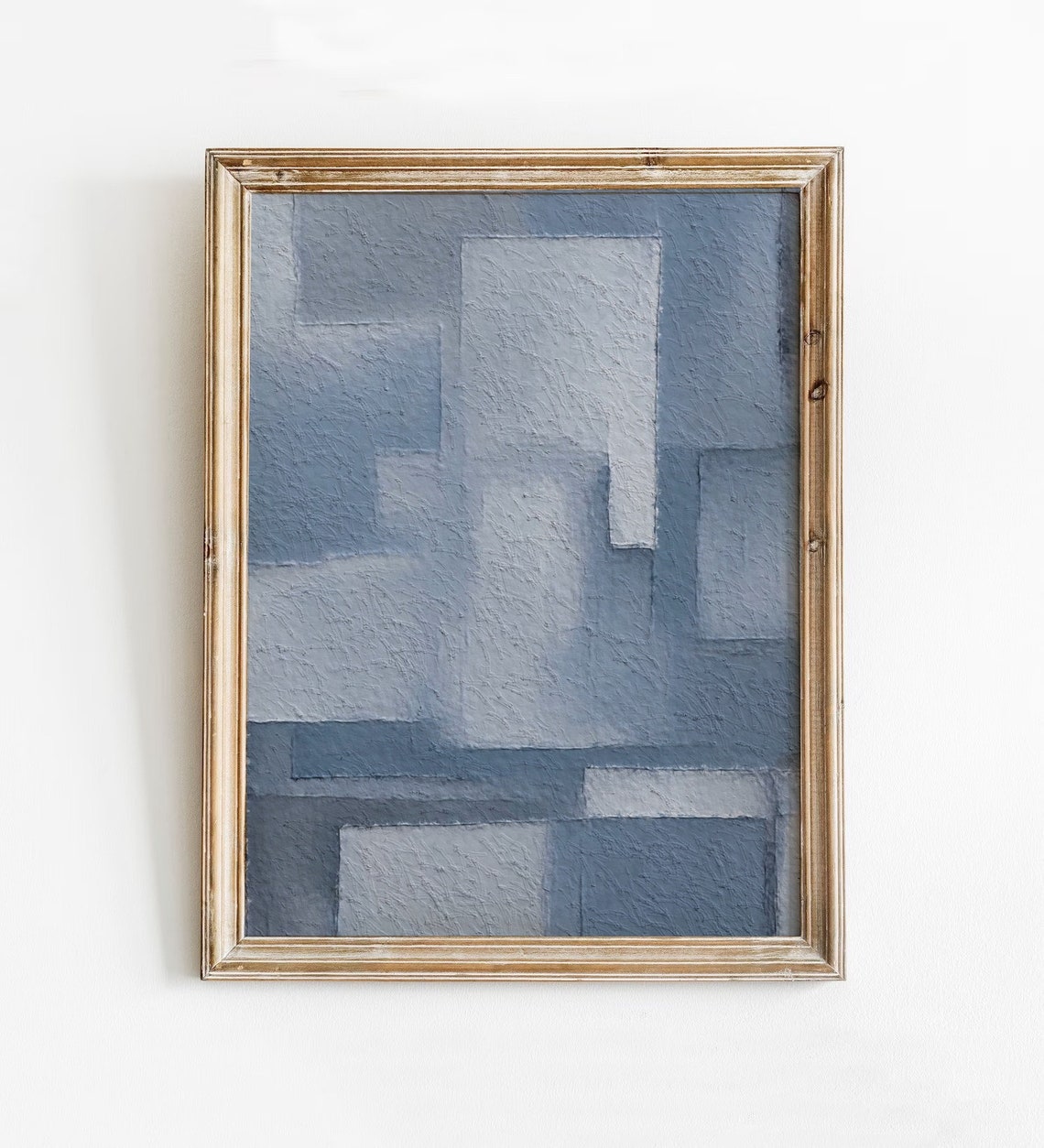 Abstract Blue Checkered Block Modern Textured Cool Grid Poster