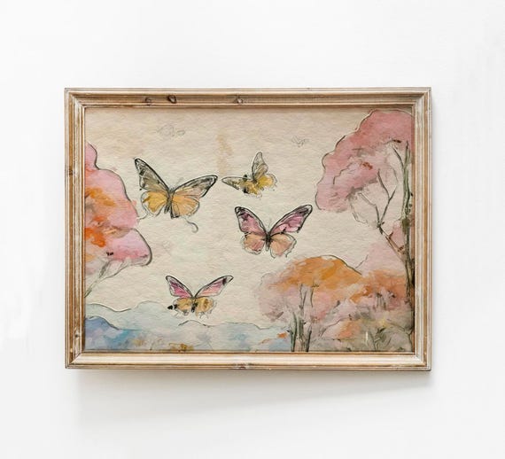 Abstract Butterflies Vintage Nursery Art Print