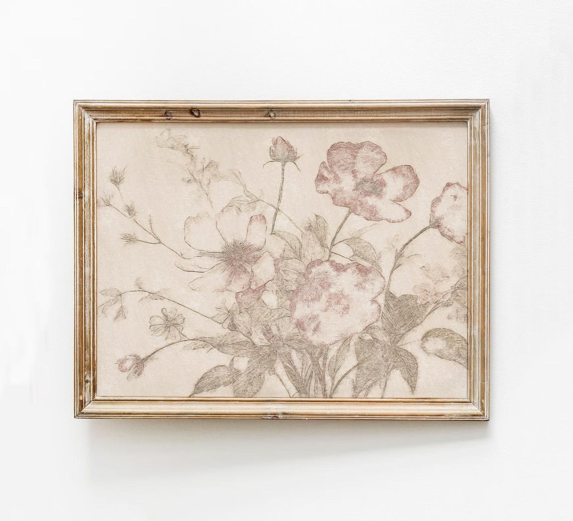 Vintage Distressed Pink Roses Antique Floral Botanical Art Poster