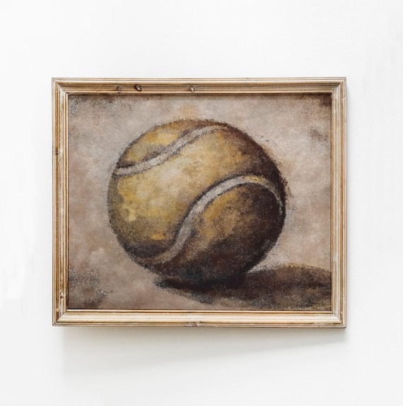 Vintage Tennis Ball Still Life Rustic Sports Room Dorm Wall Art
