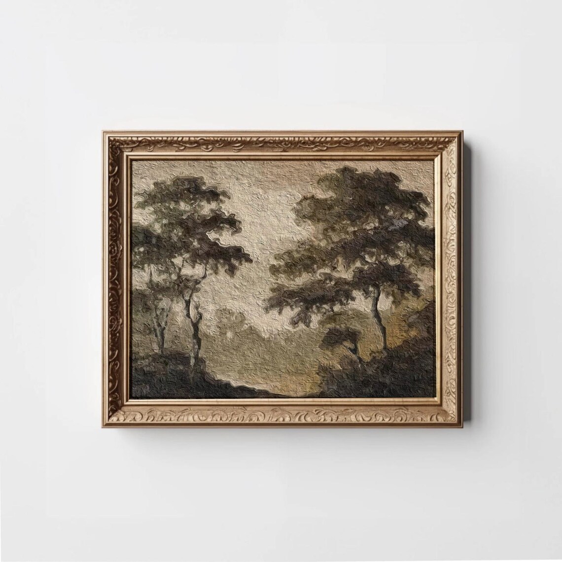 Moody Brown Abstract Forest Trees Neutral Earthy Textured Wall Print