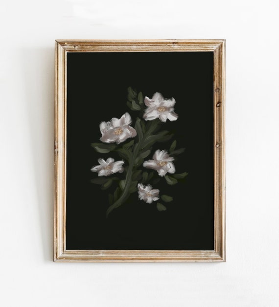 Moody Cosmos Print Abstract White Floral Art Flower Vintage Drawing Botanical Painting Modern Organic Instant